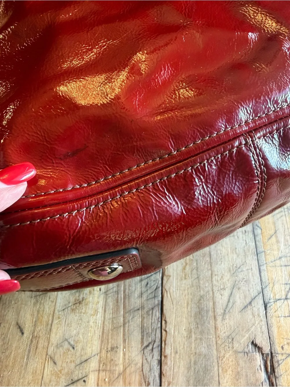 Coach Red Patent Leather Shoulder Bag with Silver Hardware